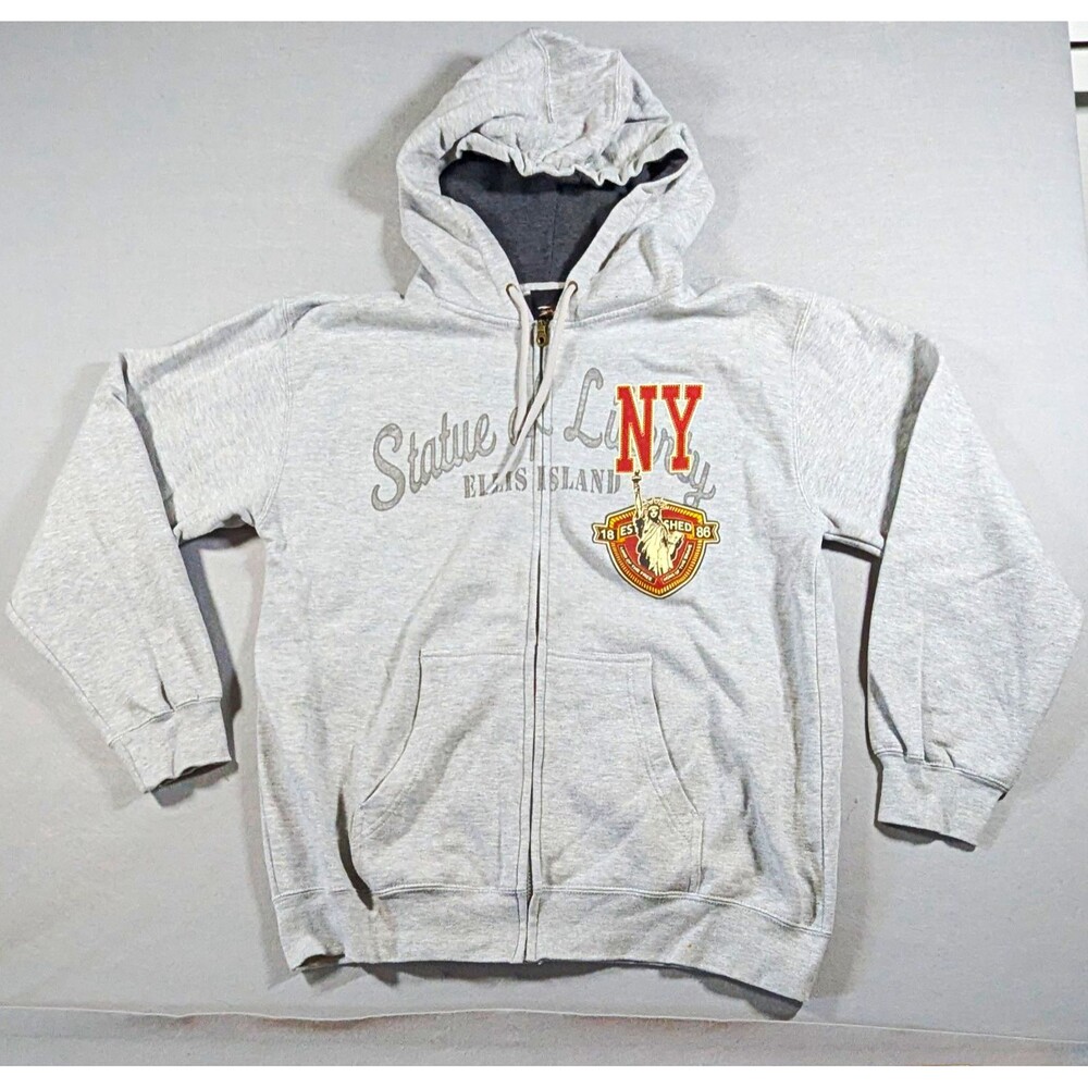 Vintage Prairie Mountain Statue of Liberty Gray full zip up Hoodie Men's XL